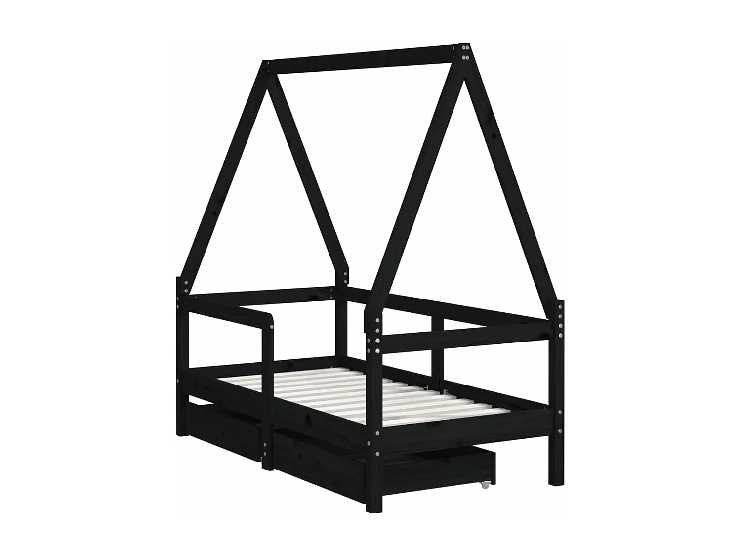 Cadre de lit enfant avec tiroirs noir 70x140 cm bois pin massif