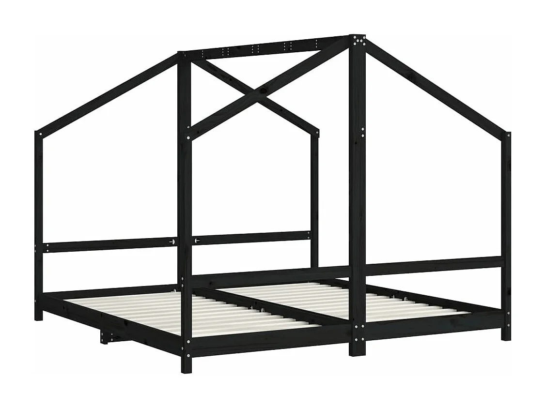 Cadre de lit pour enfants noir 2x(90x190) cm bois de pin massif