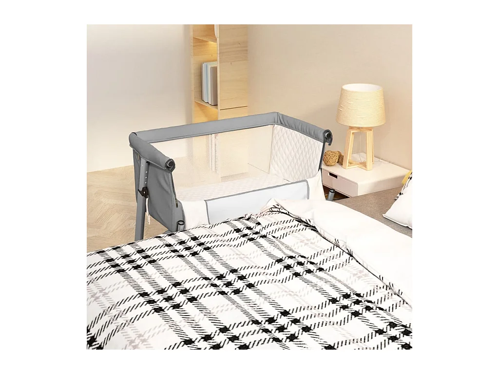 Lit pour bébé avec matelas Gris clair Tissu de lin