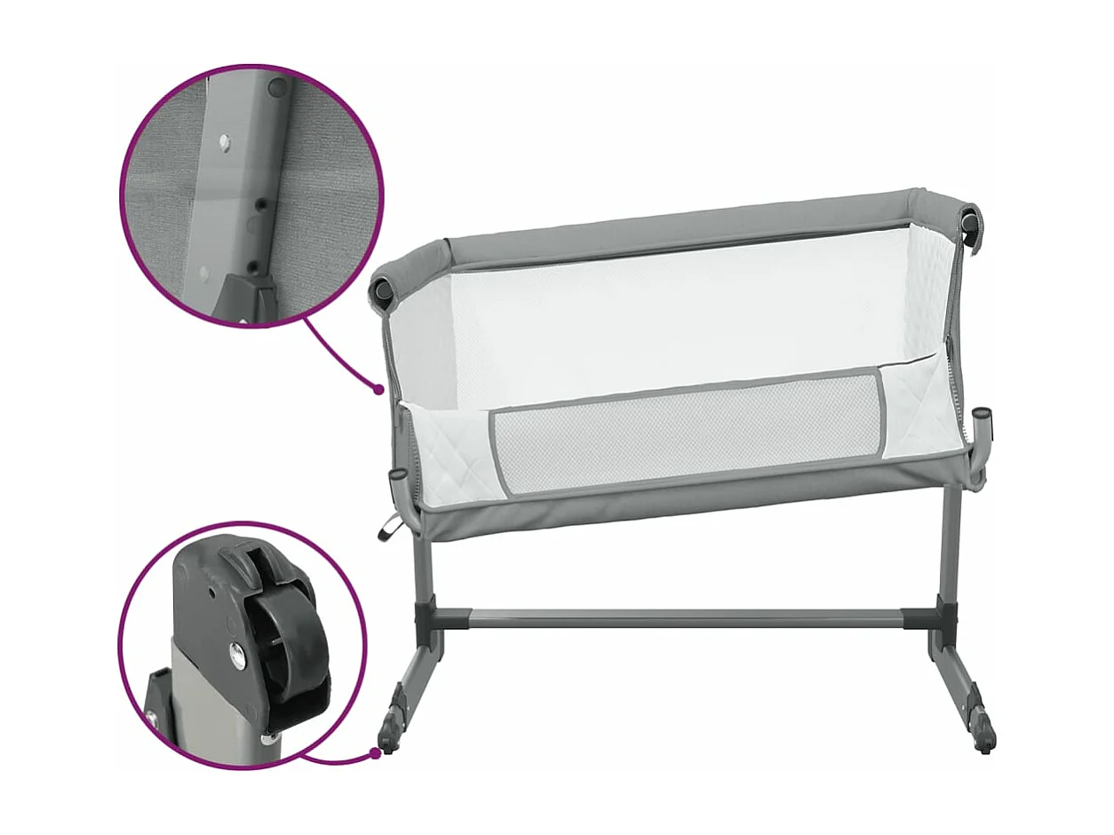 Lettino con materasso Tessuto di lino grigio chiaro