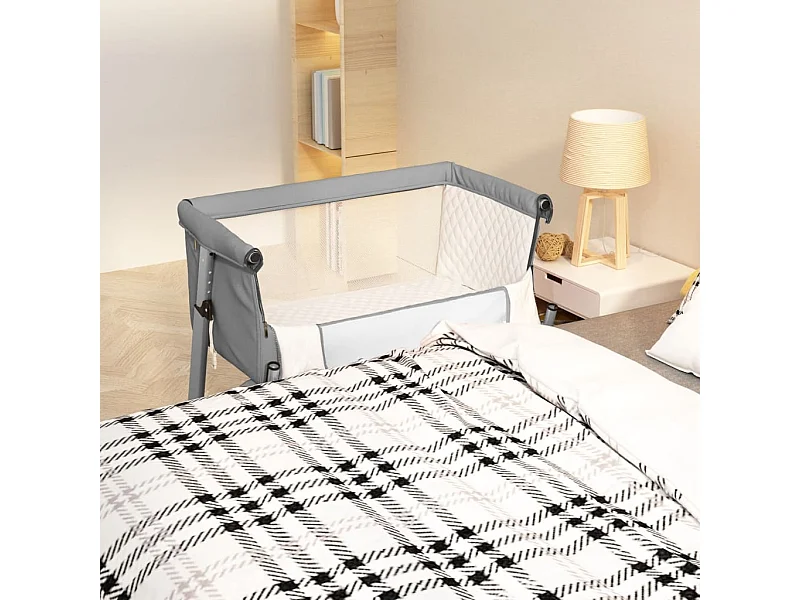 Lit pour bébé avec matelas Gris clair Tissu de lin