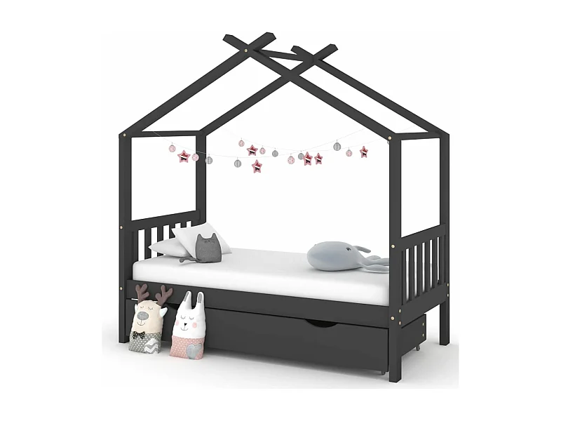 Estructura de cama infantil con cajón pino macizo gris oscuro 80x160 cm