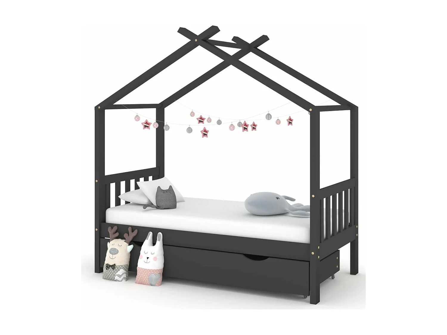 Struttura letto per bambini con cassetto in pino massiccio grigio scuro 80x160 cm