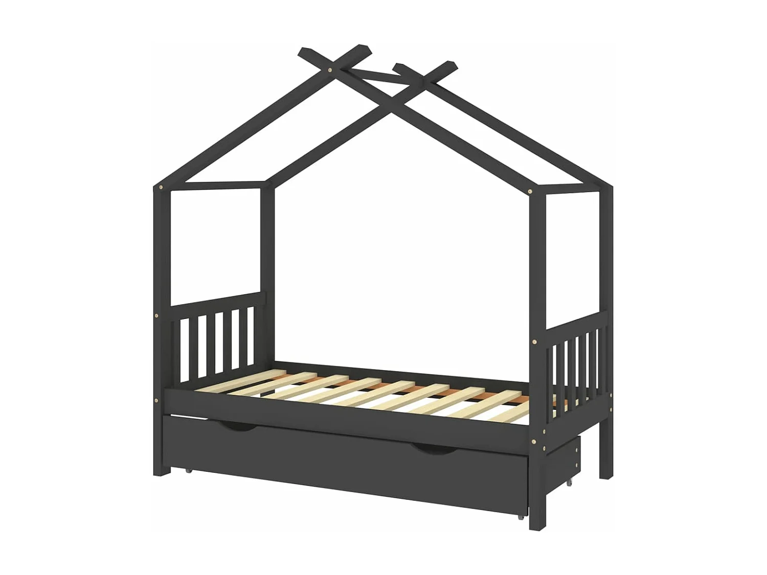 Struttura letto per bambini con cassetto in pino massiccio grigio scuro 80x160 cm