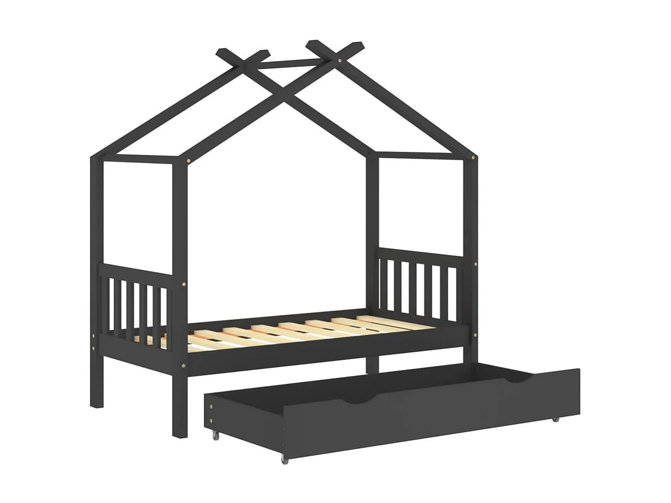 Struttura letto per bambini con cassetto in pino massiccio grigio scuro 80x160 cm