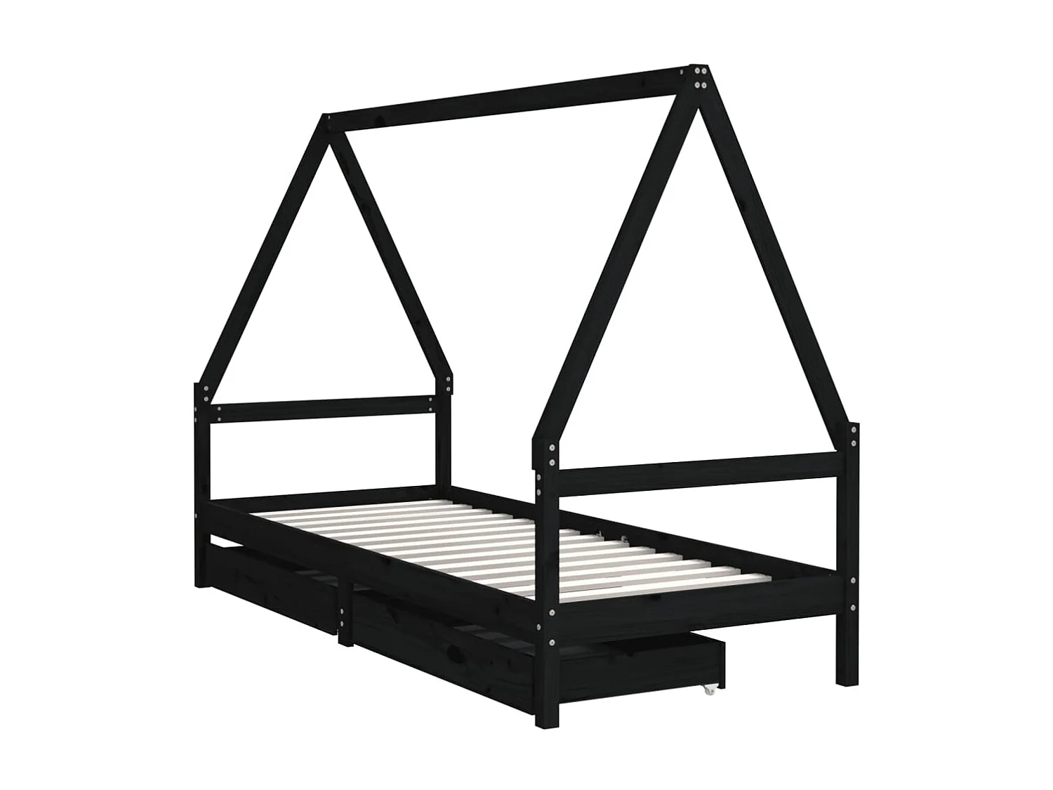 Estrutura de cama infantil com gavetas pretas 80x200 cm madeira maciça de pinho