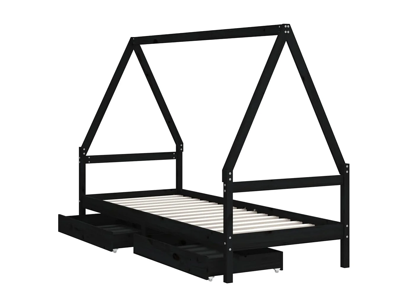 Estrutura de cama infantil com gavetas pretas 80x200 cm madeira maciça de pinho