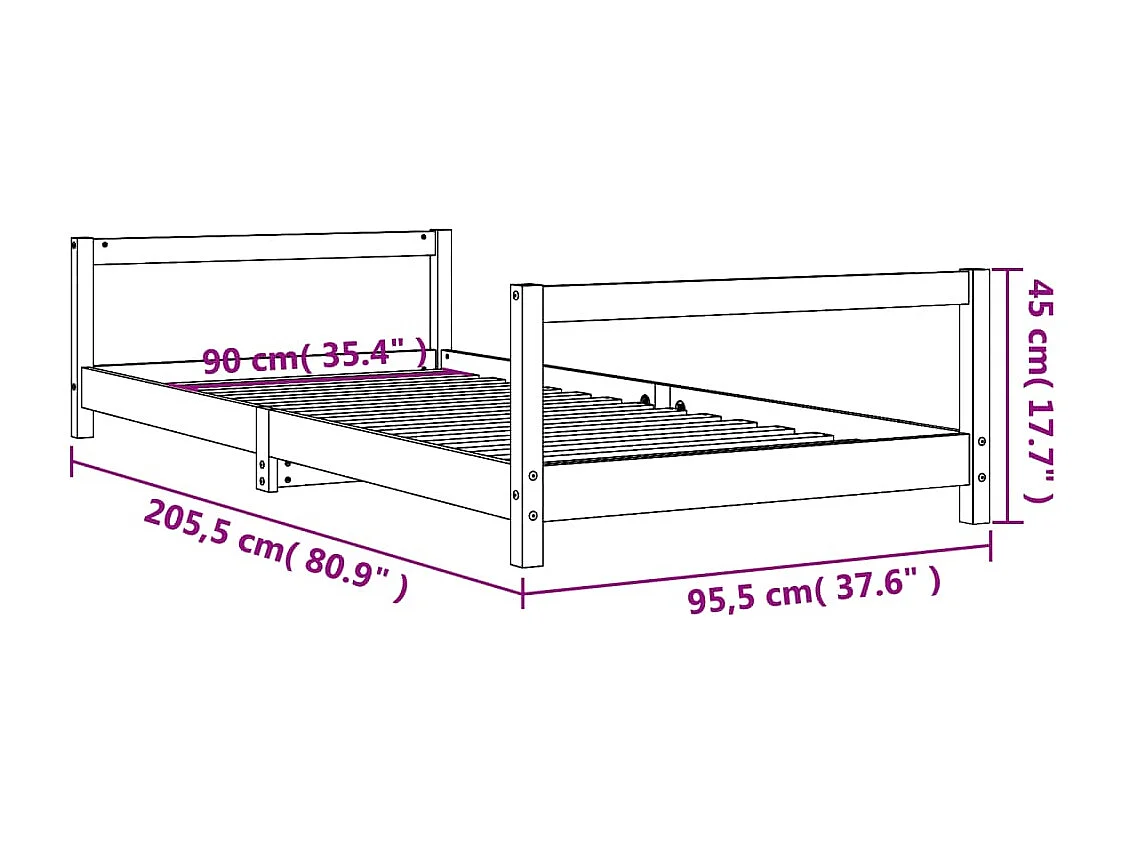 Struttura letto per bambini nera 90x200 cm in legno di pino massiccio