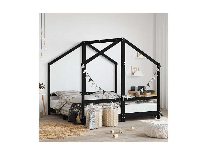 Cadre de lit pour enfant noir 2x(80x160) cm bois de pin massif