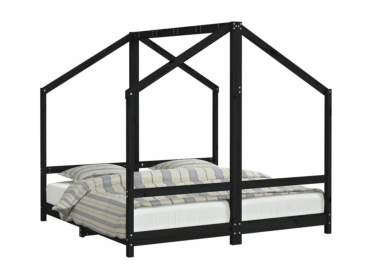 Cadre de lit pour enfant noir 2x(80x160) cm bois de pin massif