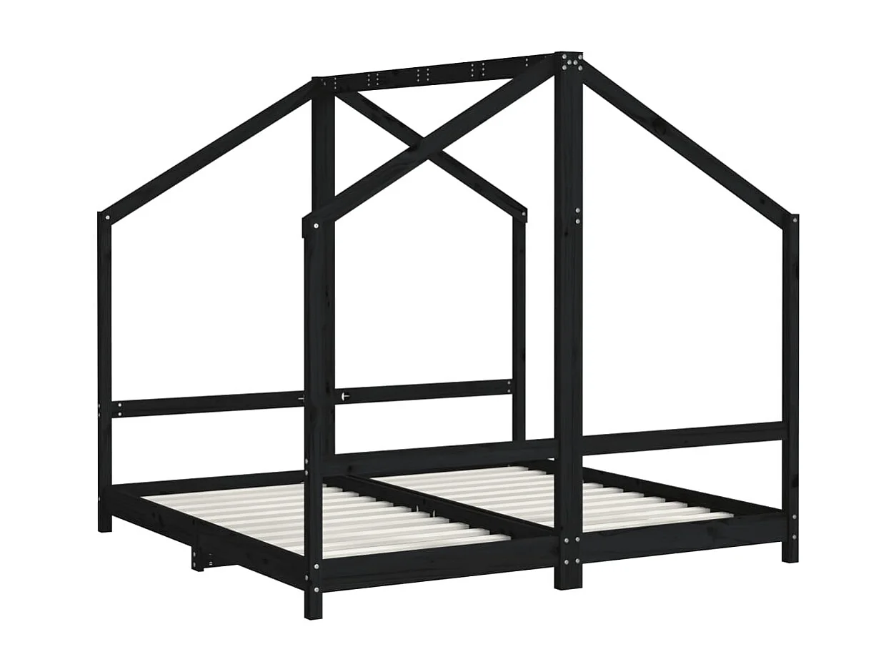 Cadre de lit pour enfant noir 2x(80x160) cm bois de pin massif
