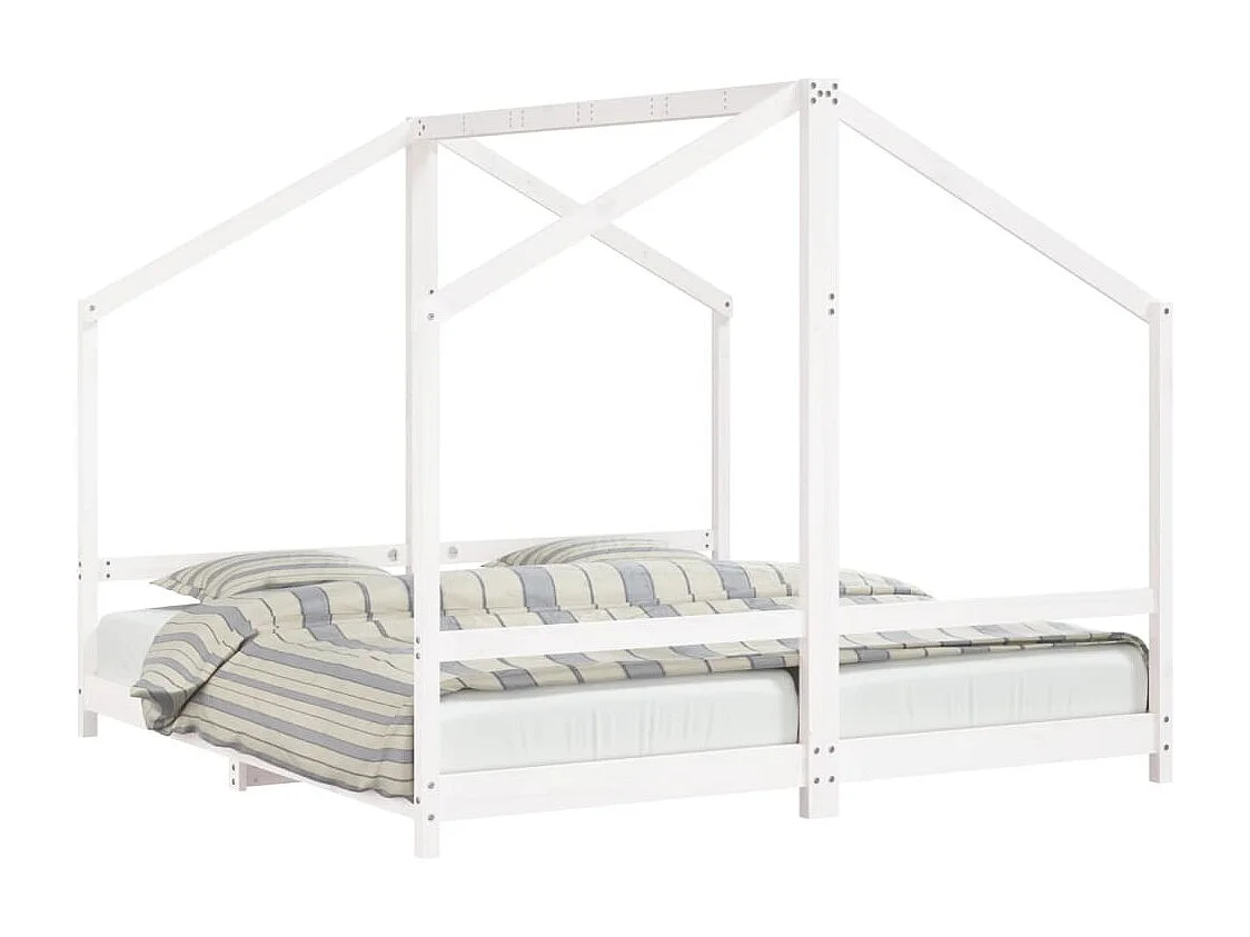 Estructura de cama infantil blanca 2x(90x190) cm madera maciza de pino