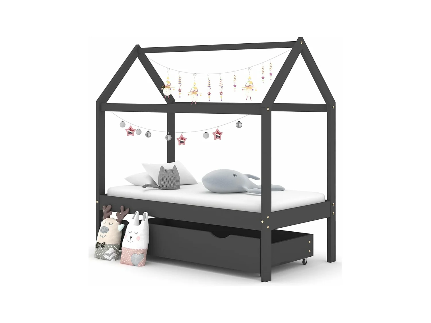 Cadre de lit d'enfant avec un tiroir Gris foncé Pin 70x140 cm
