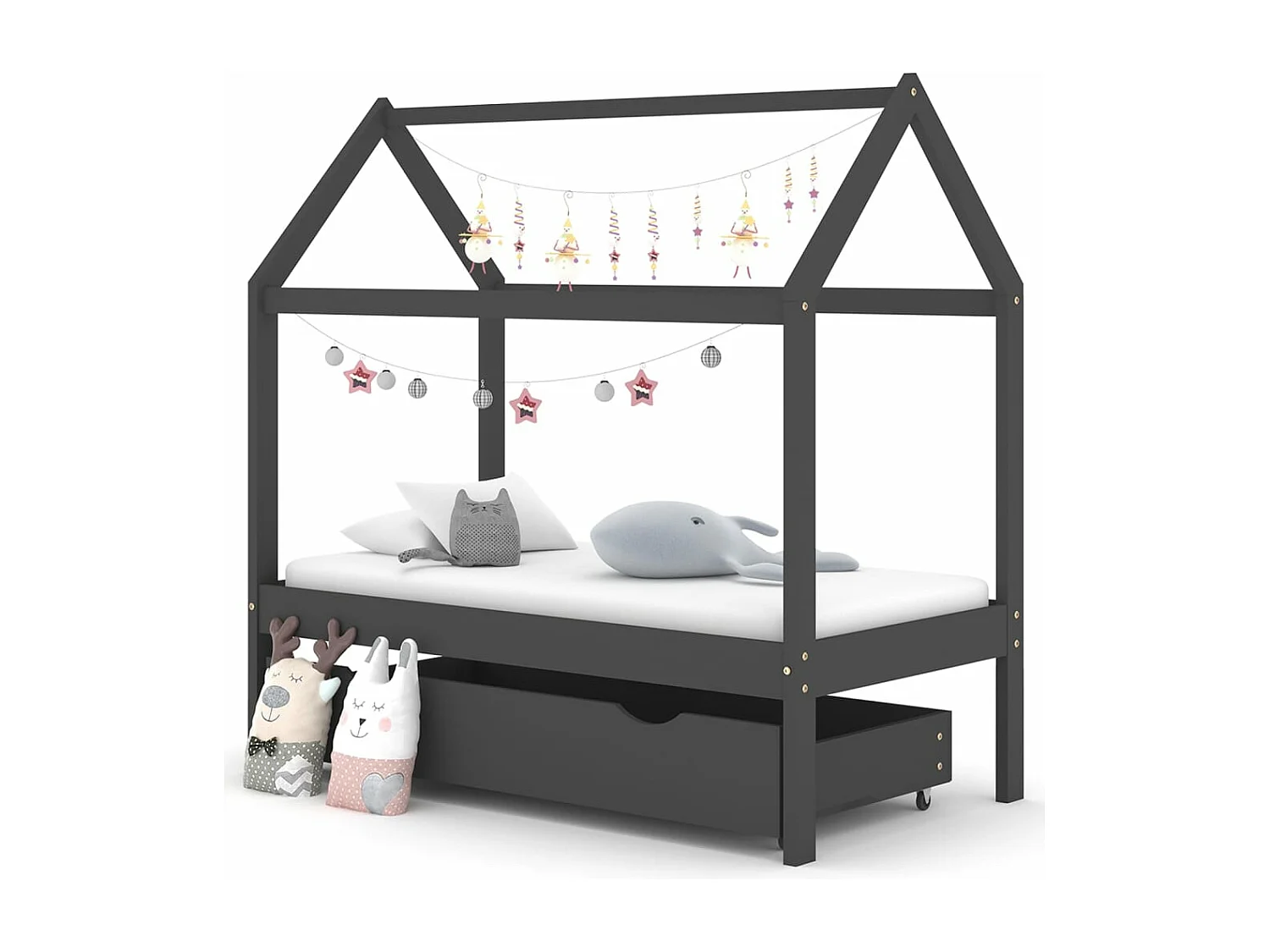 Estrutura de cama infantil com uma gaveta Pinho cinza escuro 70x140 cm