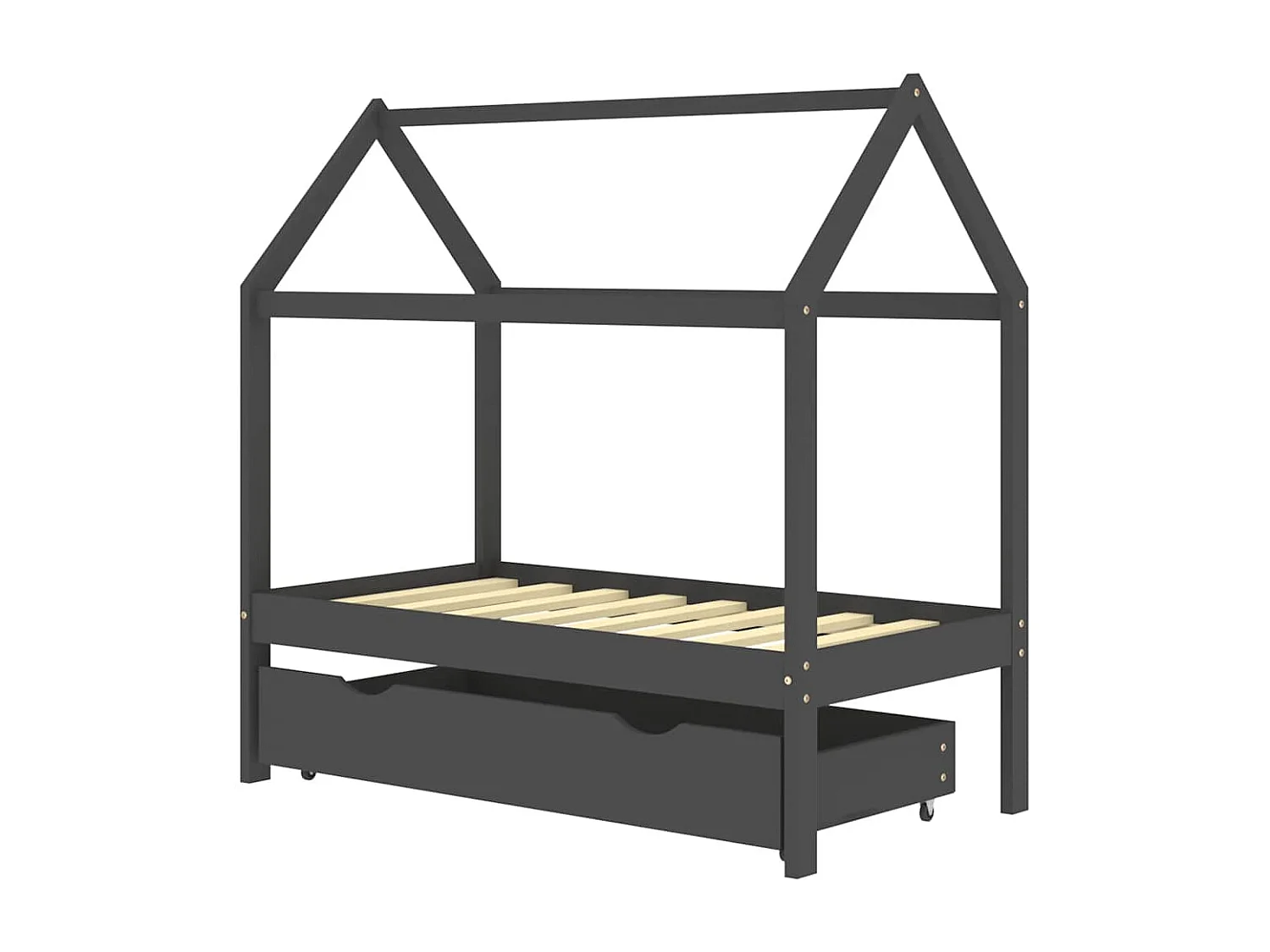 Estrutura de cama infantil com uma gaveta Pinho cinza escuro 70x140 cm