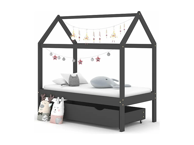 Struttura letto per bambini con un cassetto Pino grigio scuro 70x140 cm