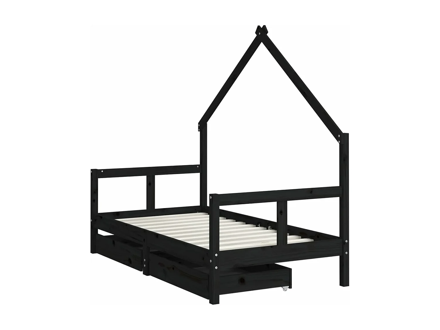 Kinderbettgestell mit schwarzen Schubladen 80x160 cm aus massivem Kiefernholz