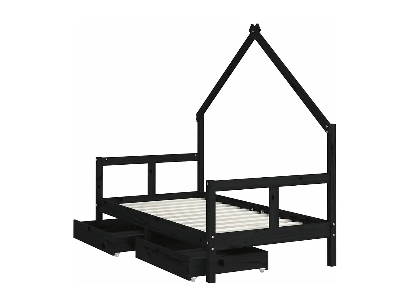Kinderbettgestell mit schwarzen Schubladen 80x160 cm aus massivem Kiefernholz