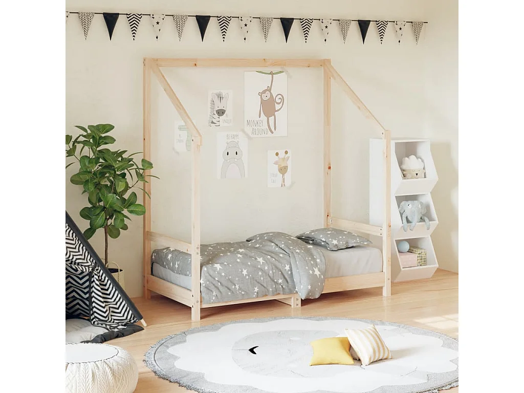 Estrutura de cama infantil 70x140 cm em madeira maciça de pinho