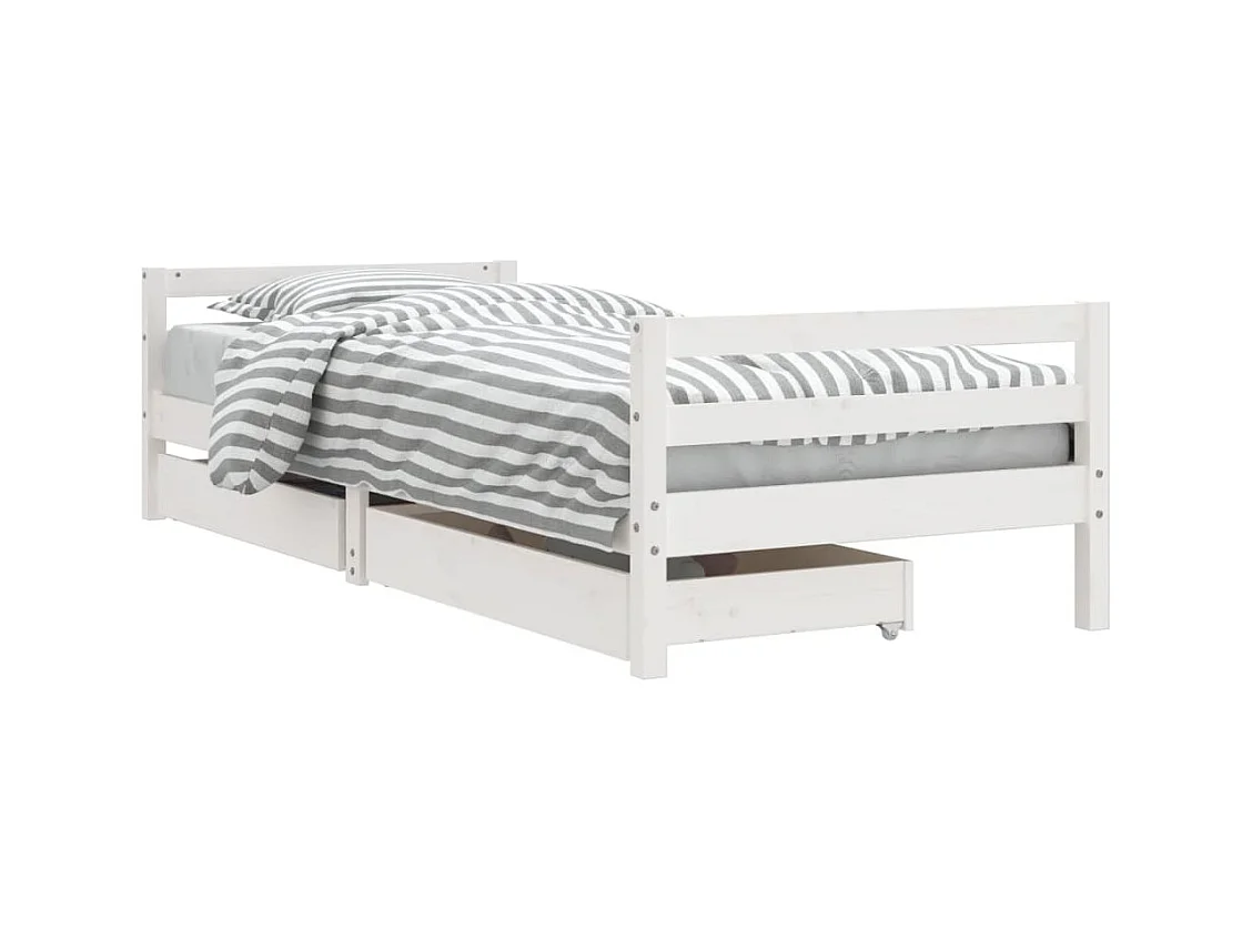 Estructura de cama infantil con cajones madera maciza de pino blanco 90x190 cm