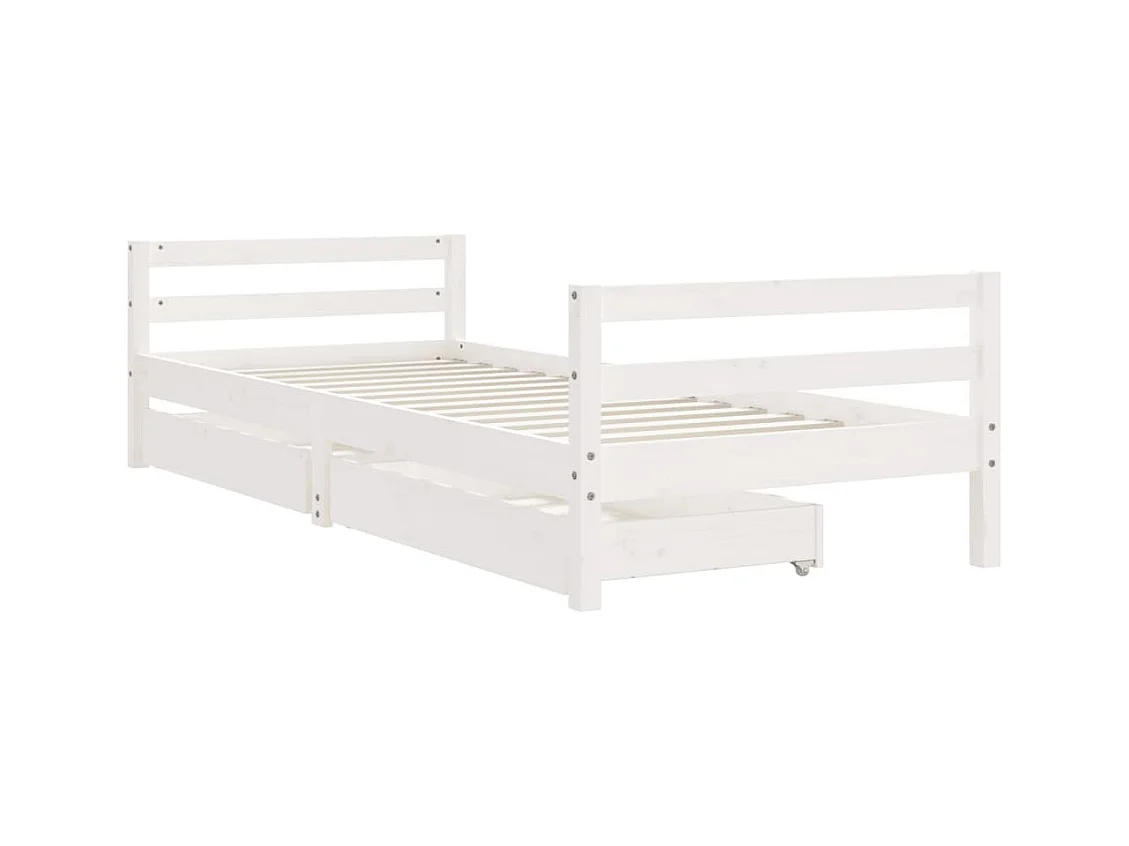 Estructura de cama infantil con cajones madera maciza de pino blanco 90x190 cm