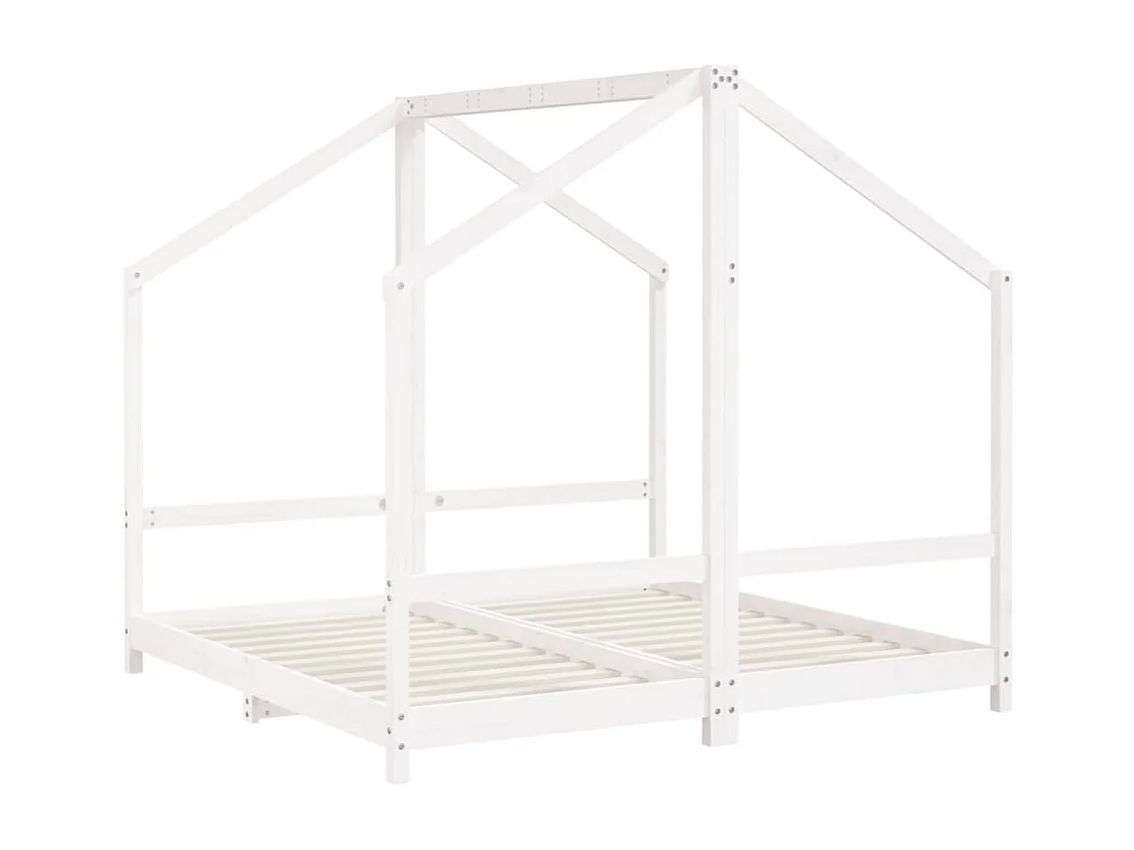 Estructura de cama infantil blanca 2x(80x160) cm madera maciza de pino