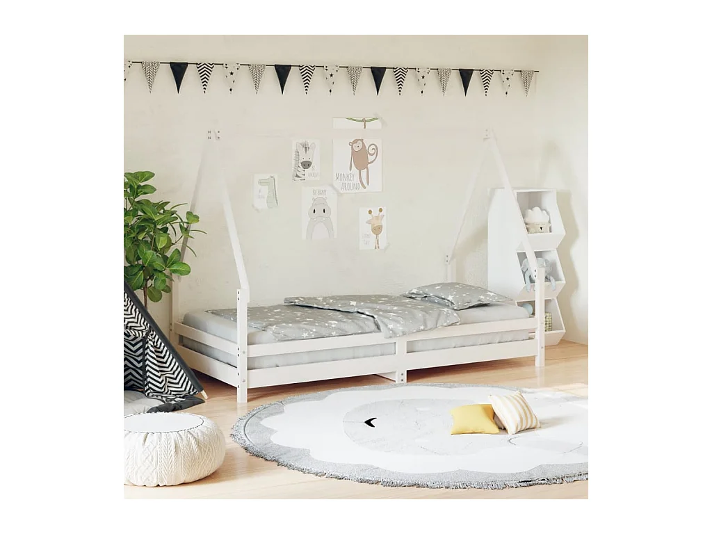 Cadre de lit pour enfants blanc 90x190 cm bois de pin massif