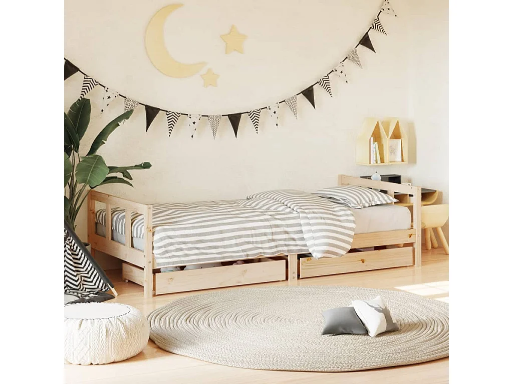 Struttura letto per bambini con cassetti 90x200 cm in legno di pino massiccio