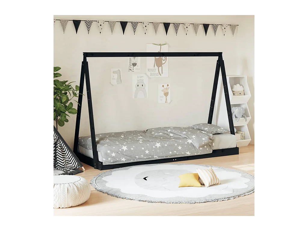Cadre de lit pour enfants noir 80x200 cm bois de pin massif