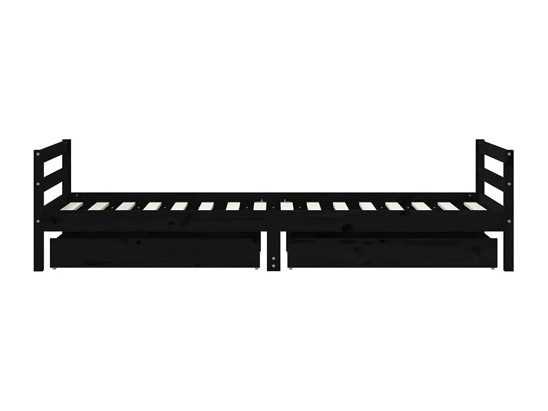Cadre de lit enfant tiroirs noir 80x200 cm bois de pin massif