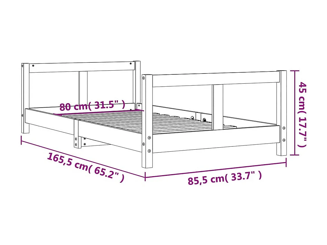 Kinderbettgestell 80x160 cm aus massivem Kiefernholz