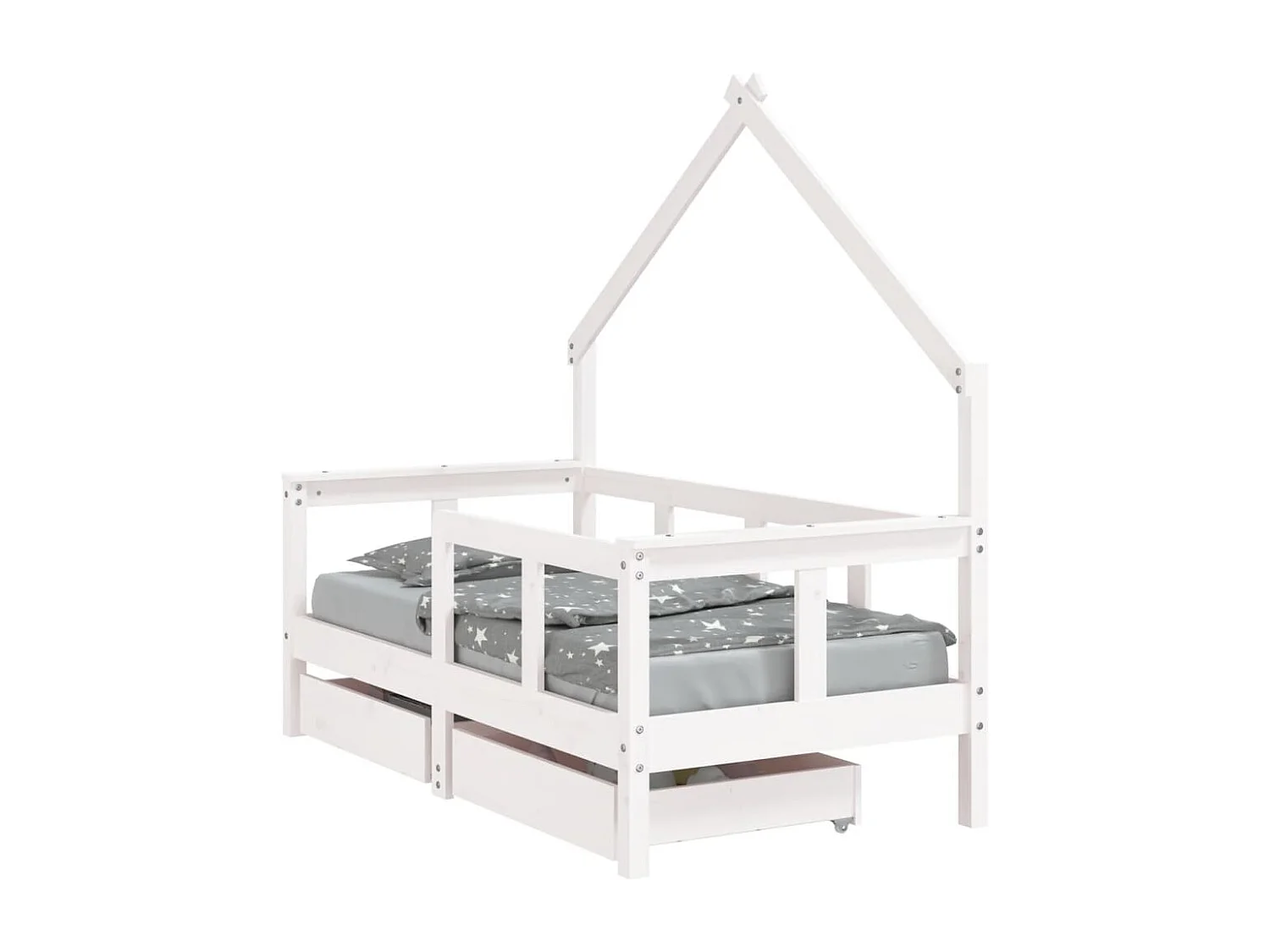 Cadre de lit enfant tiroirs blanc 70x140 cm bois de pin massif