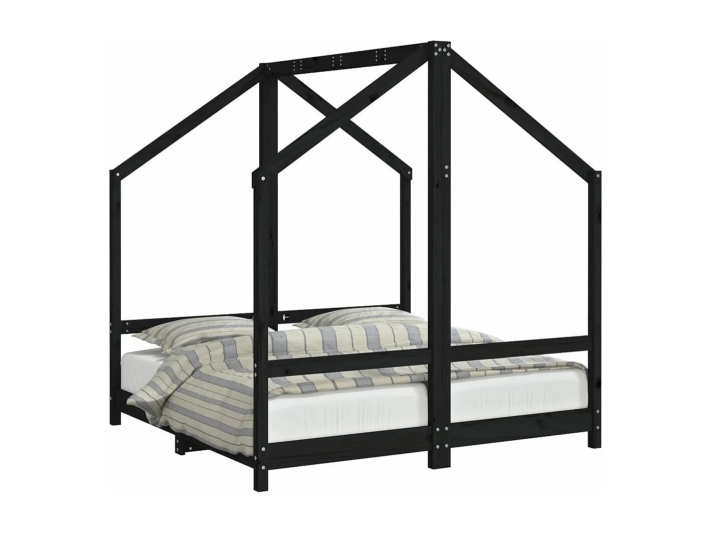 Schwarzer Kinderbettrahmen 2x(70x140) cm aus massivem Kiefernholz