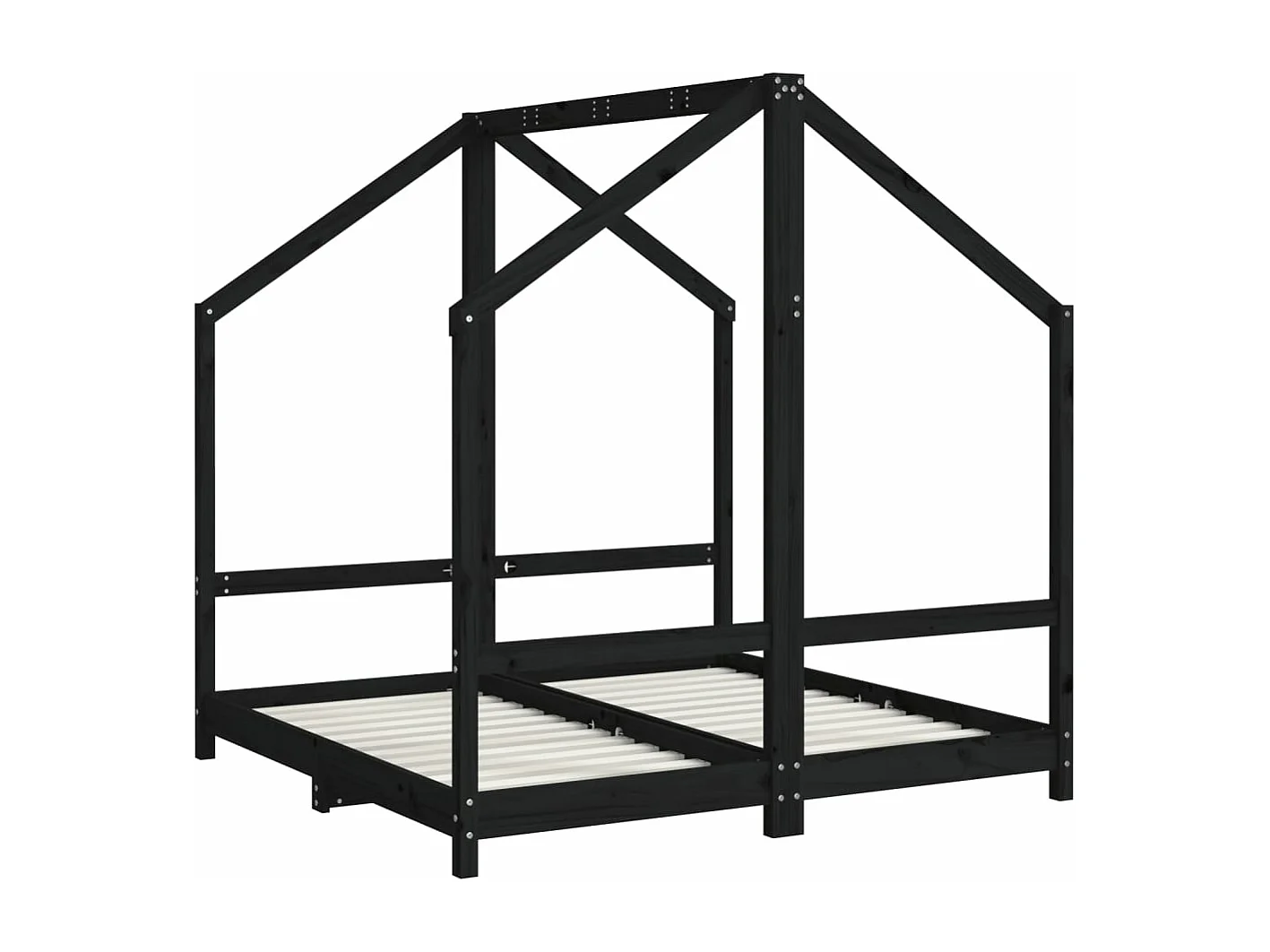 Schwarzer Kinderbettrahmen 2x(70x140) cm aus massivem Kiefernholz