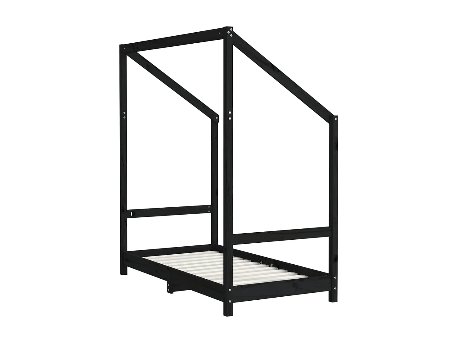 Schwarzer Kinderbettrahmen 2x(70x140) cm aus massivem Kiefernholz