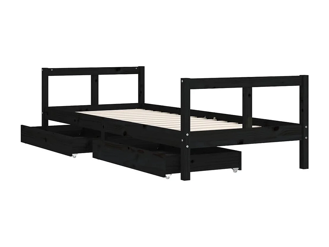 Cadre de lit enfant tiroirs noir 80x200 cm bois de pin massif