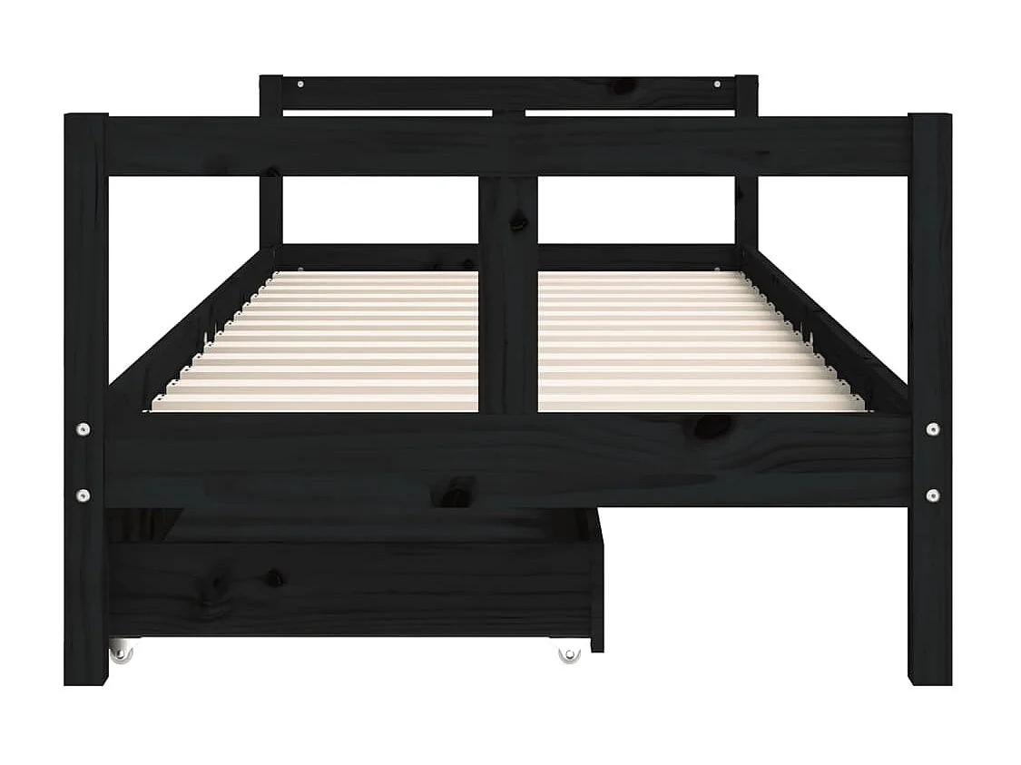 Cadre de lit enfant tiroirs noir 80x200 cm bois de pin massif