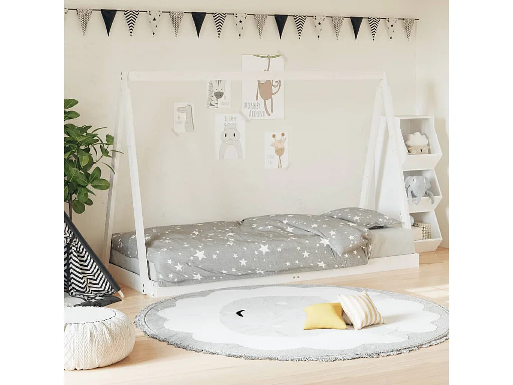 Estructura de cama infantil blanca de madera maciza de pino 80x200 cm