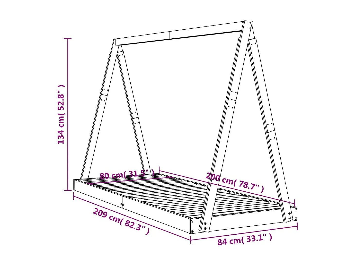 Cadre de lit pour enfants blanc 80x200 cm bois de pin massif