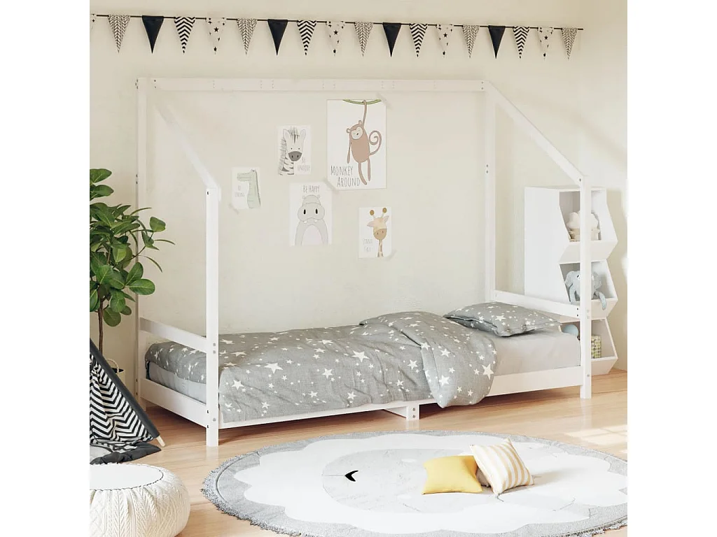 Estrutura de cama infantil branca 80x200 cm madeira maciça de pinho