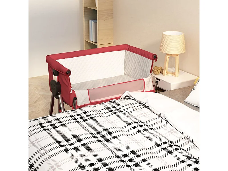 Cama de bebê com colchão tecido linho vermelho