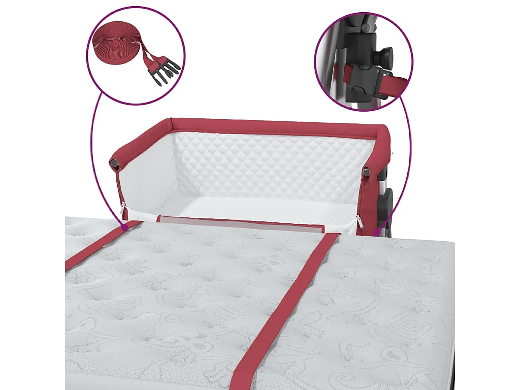 Cama de bebê com colchão tecido linho vermelho
