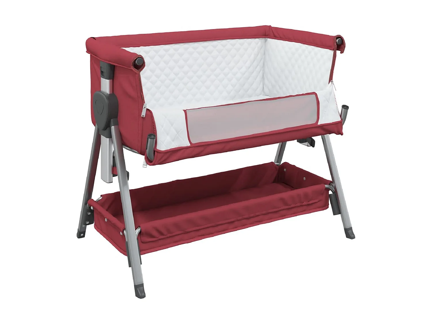 Babybett mit Matratze aus rotem Leinenstoff