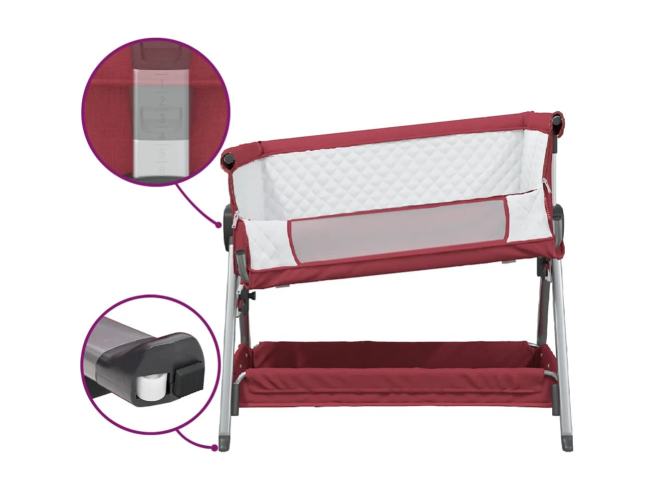 Babybett mit Matratze aus rotem Leinenstoff