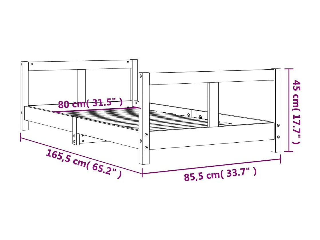 Weißes Kinderbettgestell 80x160 cm aus massivem Kiefernholz