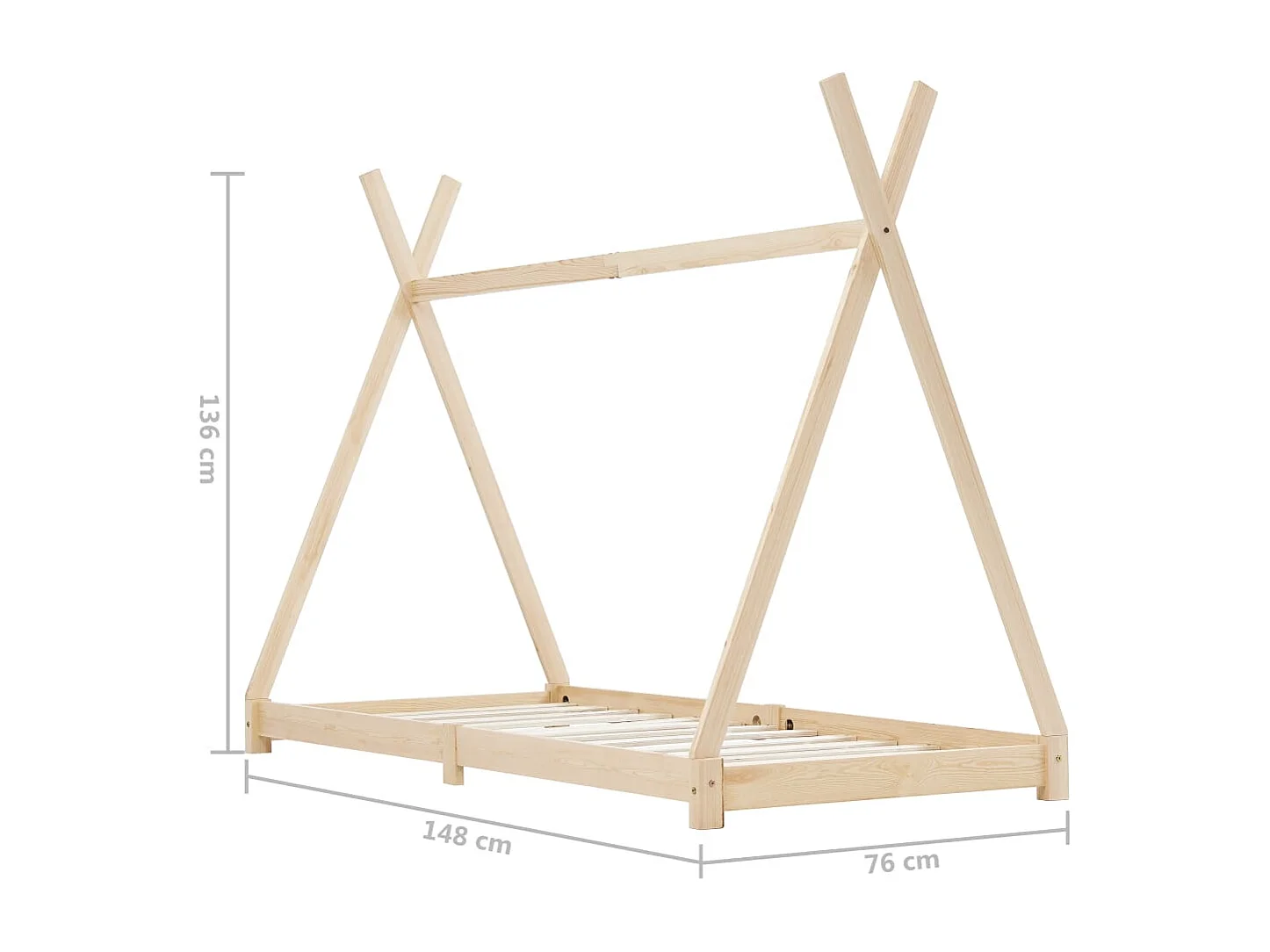 Estrutura de cama infantil em madeira maciça de pinho 70x140 cm