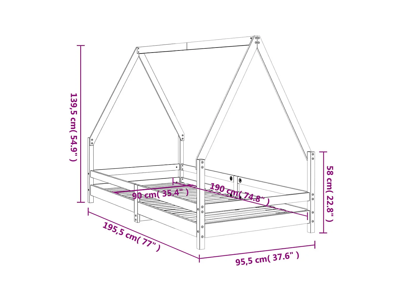 Cadre de lit pour enfant 90x190 cm Bois de pin massif