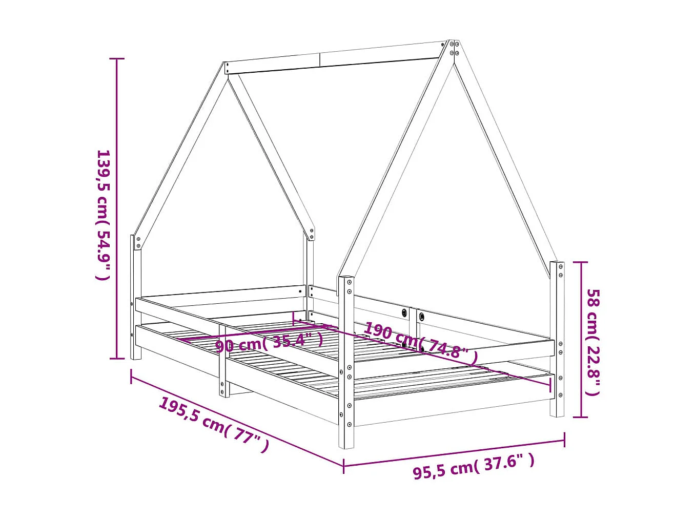 Cadre de lit pour enfant 90x190 cm Bois de pin massif