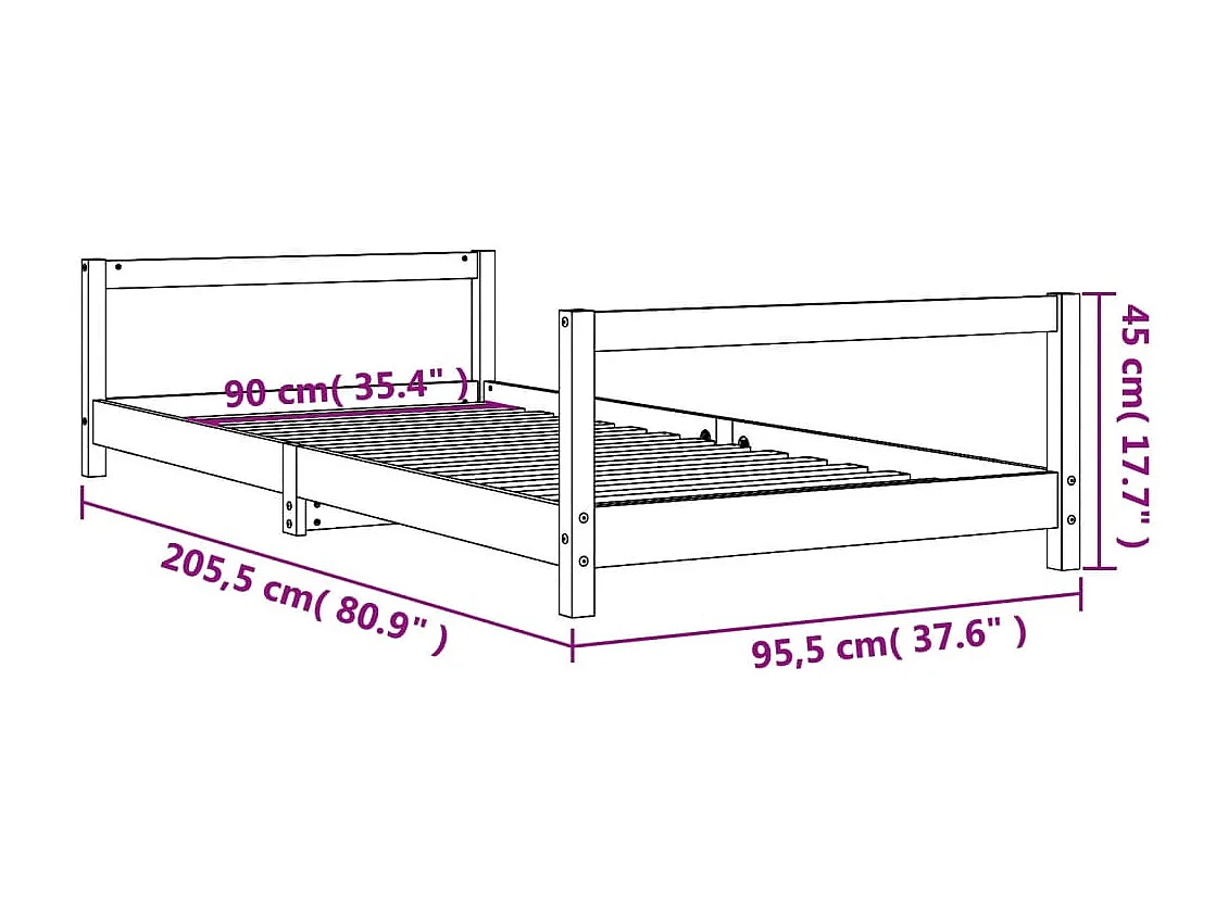 Kinderbettgestell 90x200 cm aus massivem Kiefernholz