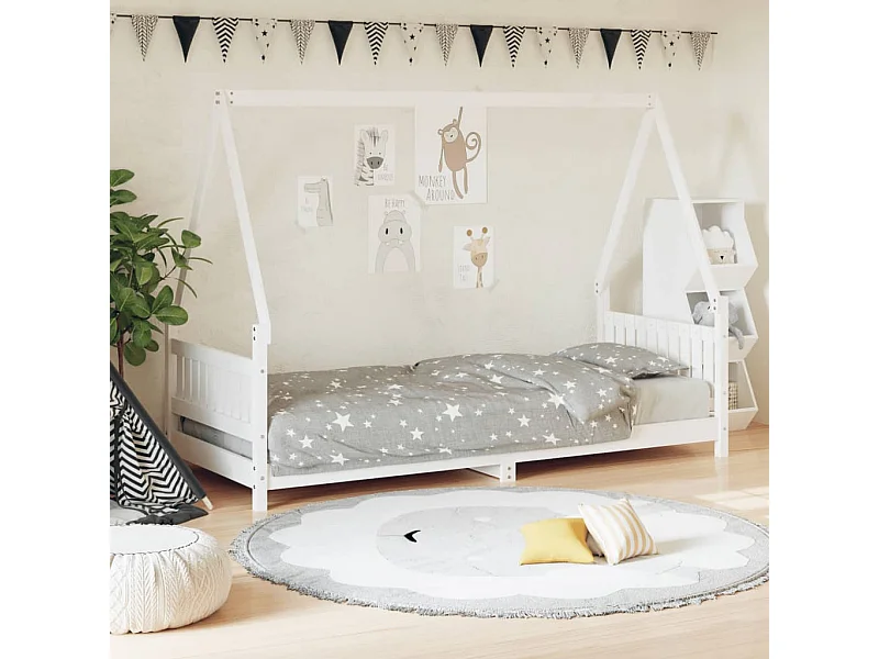 Estructura de cama infantil blanca de madera maciza de pino 80x200 cm